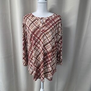 Elegant Plaid Blouse - Red and Brown